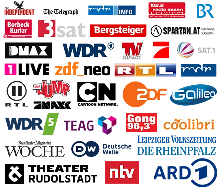 Übersicht bisheriger Medienzusammenarbeit mit Logos verschiedener Medien